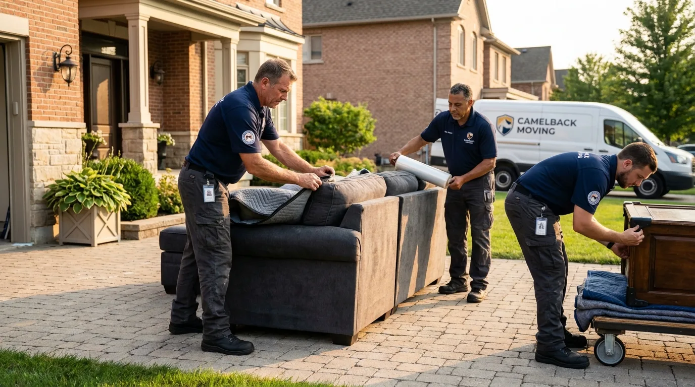 Large estate moving crew wrapping furniture in Warren, OH
