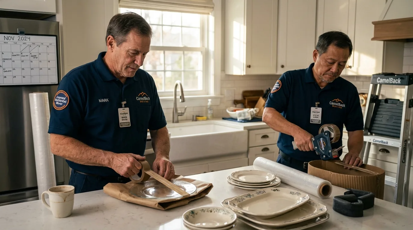Professional crew packing kitchen dishware in Warren, OH