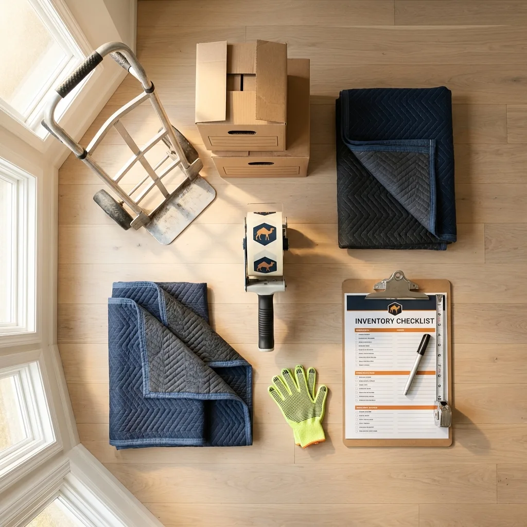Professional moving supplies and packing materials layout for Warren residential relocations